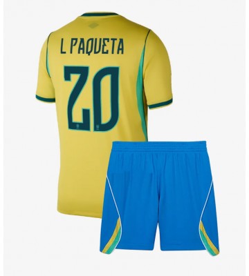 Brasilien Lucas Paqueta #20 Replika Hemmatröja Barn VM 2026 Kortärmad (+ Korta byxor)